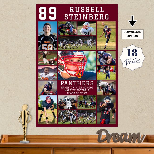 Maroon Sports Senior Graduation 18 Photo Collage Poster (Creator Uploaded)