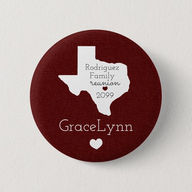 Maroon State of Texas Family Reunion Button (Front)