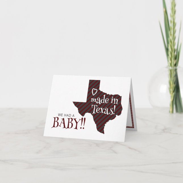 Maroon Striped Made in Texas Photo Baby Announcement (Front)