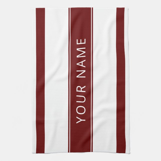 Maroon Stripes with Your Name Kitchen Towels (Vertical)