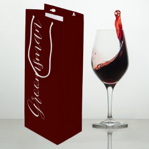 Maroon Stylised Script Wedding Groomsman Wine Gift Bag