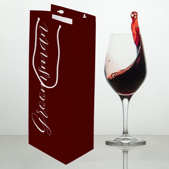 Maroon Stylised Script Wedding Groomsman Wine Gift Bag (In Situ)