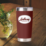 Maroon Stylised Wedding Groomsman Name Insulated Tumbler<br><div class="desc">Gift your wedding groomsman this trendy and personalised,  stainless steel,  thermal tumbler with his name in stylised script in a white oval design. Background and script is a maroon colour. Personalise your thermal tumbler by editing and replacing groomsman's name with desired name.</div>