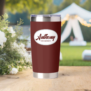 Maroon Stylised Wedding Groomsman Name Insulated Tumbler