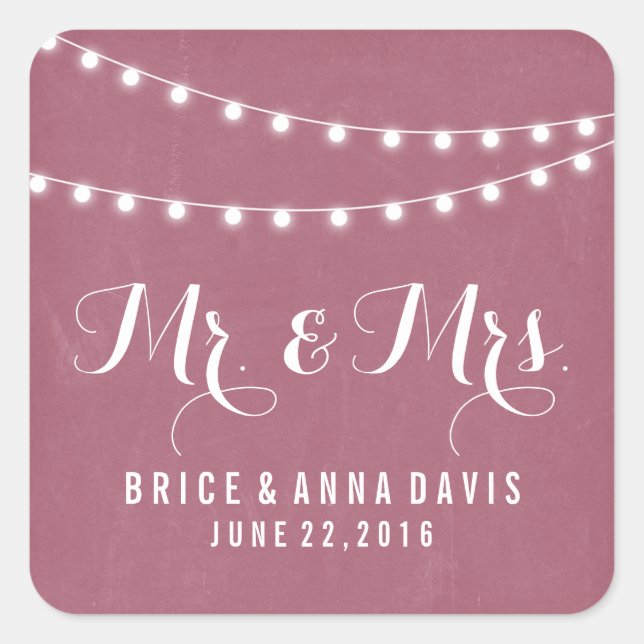 Maroon Summer String Light Wedding Stickers (Front)