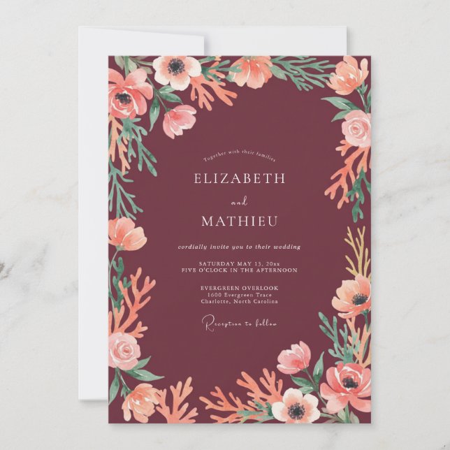 Maroon Sumptuous Autumn Wedding Invitation (Front)