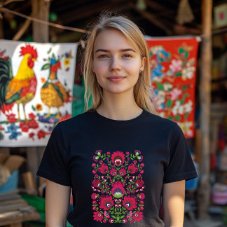 Maroon symmetrical Folk Wycinanki T-Shirt