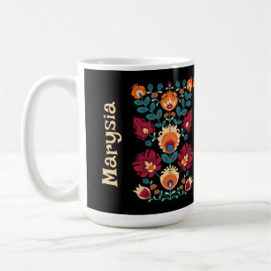 Maroon, teal and pastel yellow Folk Wycinanki Coffee Mug