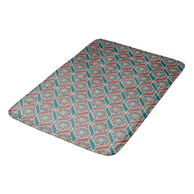 Maroon, Teal Ethnic Pattern, Flowers, Chevrons Bath Mat (Angled)