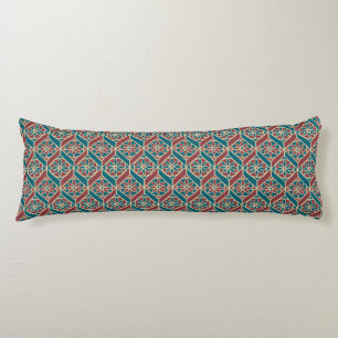 Maroon, Teal Ethnic Pattern, Flowers, Chevrons Body Cushion