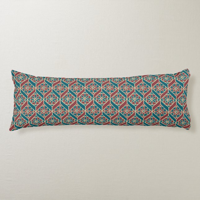 Maroon, Teal Ethnic Pattern, Flowers, Chevrons Body Cushion (Front)