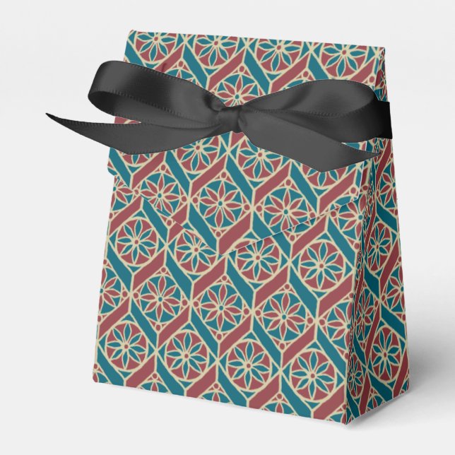 Maroon, Teal Ethnic Pattern, Flowers, Chevrons Favour Box (Front Side)
