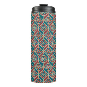 Maroon, Teal Ethnic Pattern, Flowers, Chevrons Thermal Tumbler