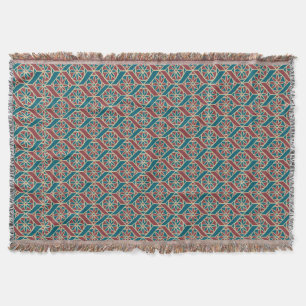 Maroon, Teal Ethnic Pattern, Flowers, Chevrons Throw Blanket