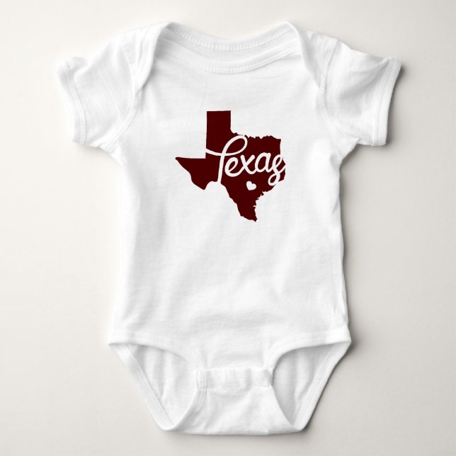 Maroon Texas Heart Baby Bodysuit (Front)