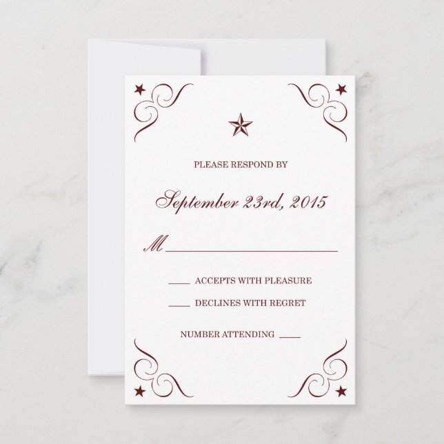 Maroon Texas Lone Star Wedding RSVP Cards (Front)