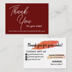 Maroon Thank You For Your Order Note Card