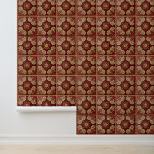 Maroon tile pattern vinyl Wallpaper