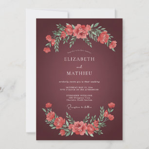 Maroon Timeless Blossom Wedding Invitation
