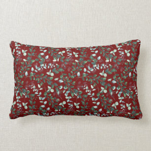 Maroon Tiny Leaf Print Lumbar Throw Pillow