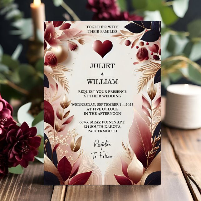 Maroon Traditional Fall Couple Burgundy Wedding Invitation (Creator Uploaded)
