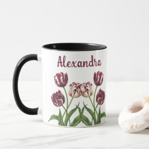 Maroon Tulips With Name Mug