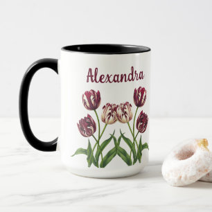 Maroon Tulips With Name Mug