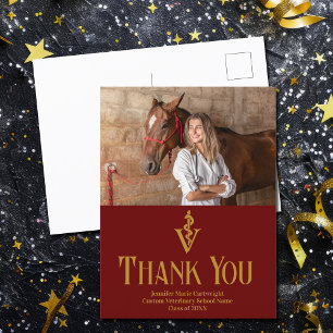 Maroon Veterinary School Graduate Photo Thank You Postcard