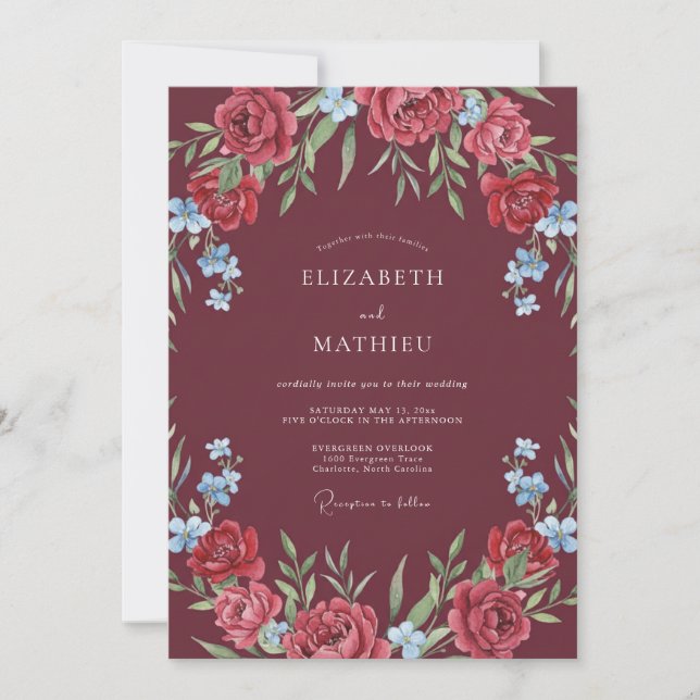 Maroon Vivid Rose Wedding Invitation (Front)