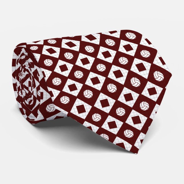 Maroon Volleyball Argyle Pattern Tie (Rolled)