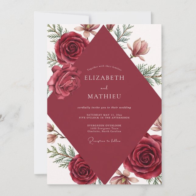 Maroon Warm Rose Wedding Invitation (Front)
