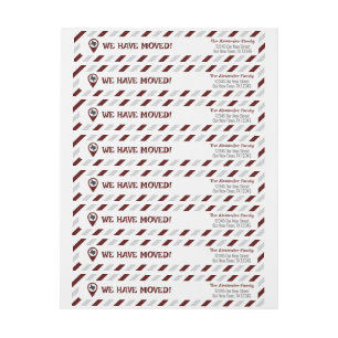 Maroon We Have Moved Striped Moving  Wrap Around Label