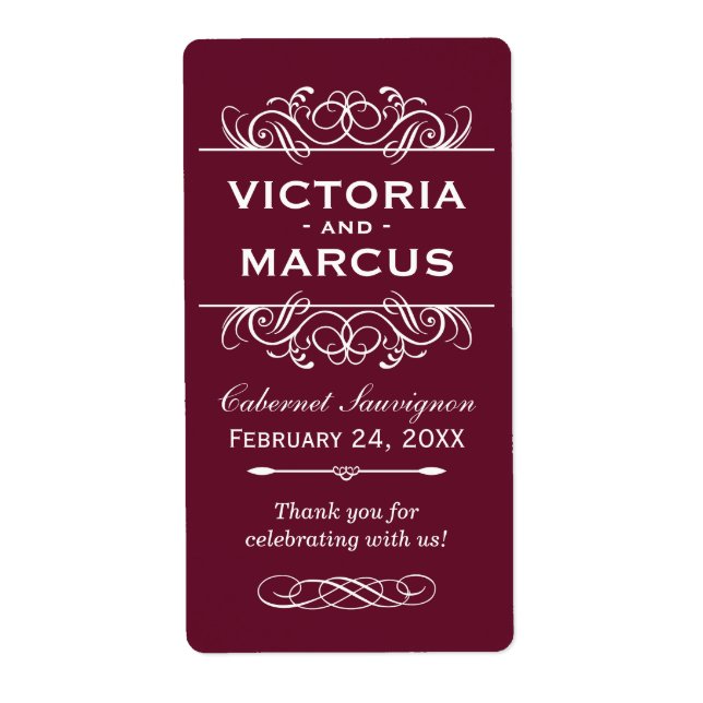 Maroon Wedding Wine Bottle Monogram Favour Labels (Front)