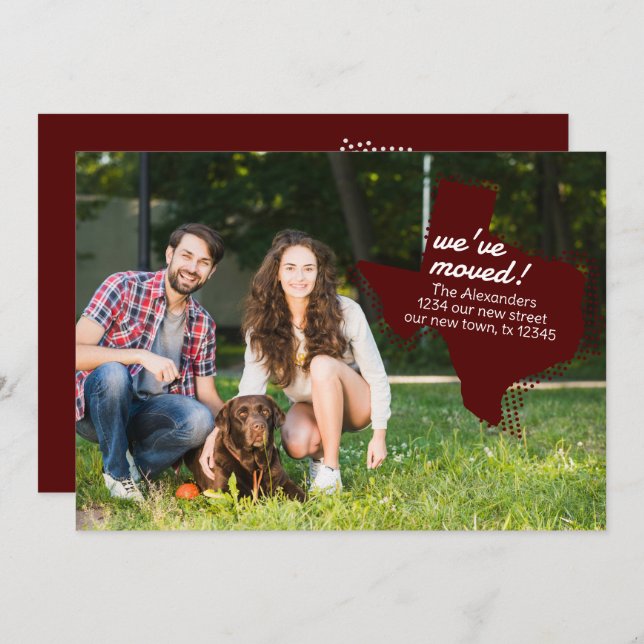 Maroon We've Moved - Dotted Texas Moving Announcement (Front/Back)