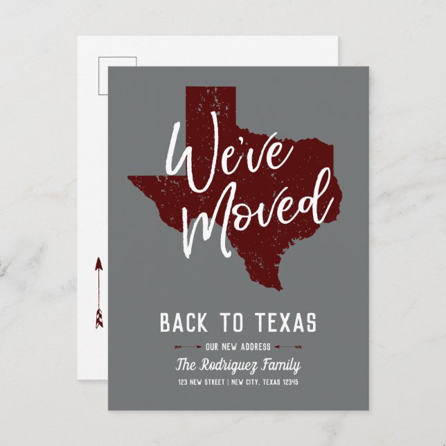 Maroon We've Moved - Texas Announcement Postcard (Front/Back)