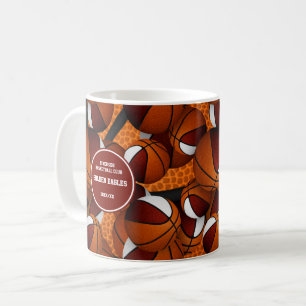 Maroon white basketball team colours coach name coffee mug