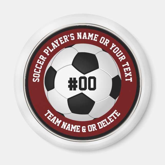 Maroon, White, Black, Soccer Goodie Bag Ideas Magnet (Front)