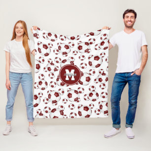 maroon white boys girls soccer room decor fleece blanket