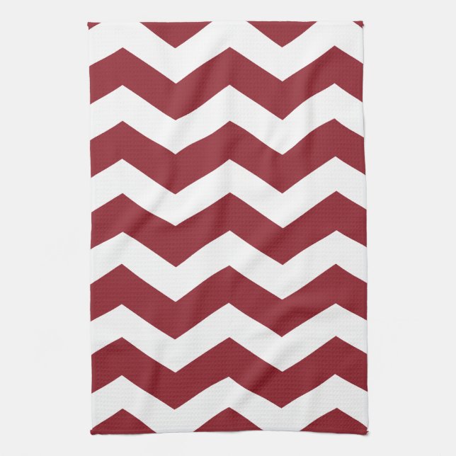 Maroon & White Chevron Tea Towel (Vertical)