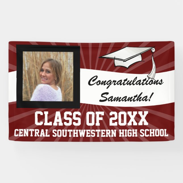 Maroon White Custom Photo Graduation Sign (Horizontal)