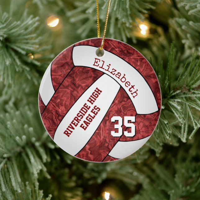 maroon white girls sports volleyball team memento ceramic tree decoration (Tree)