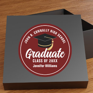 Maroon White Graduate Custom 2025 Graduation Party Classic Round Sticker