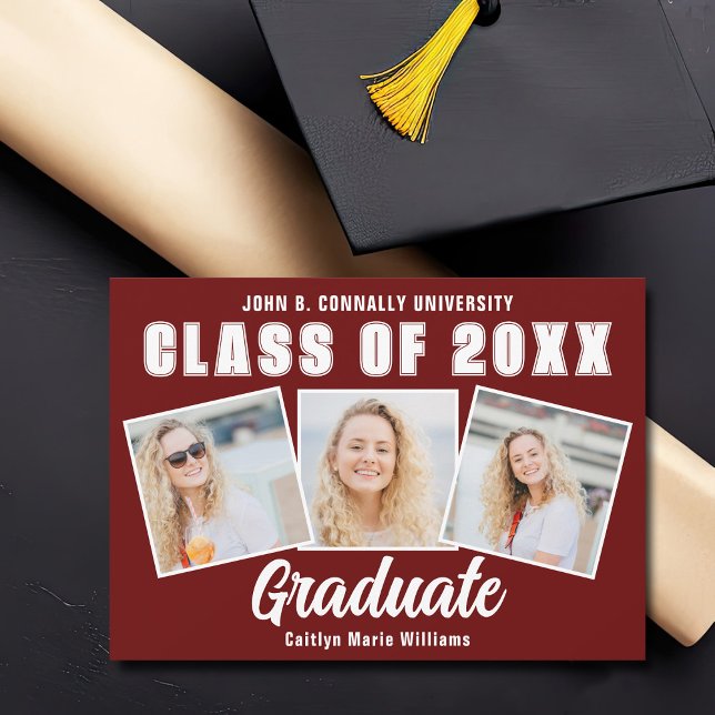 Maroon White Graduation Photo Collage Graduate Announcement (Creator Uploaded)