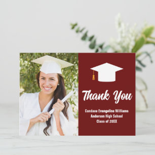 Maroon White Graduation Photo Personalised Thank You Card