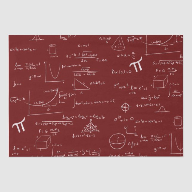 Maroon White Mathematic Formulas Graphics Tissue Paper (Front)