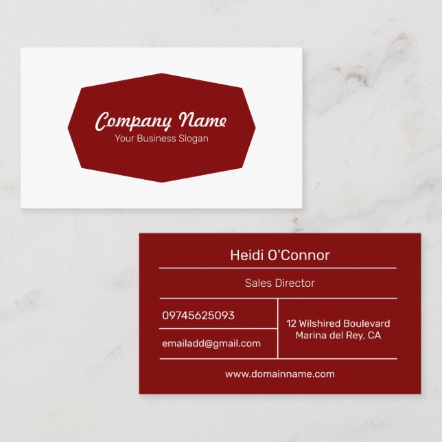 Maroon & White Modern Business Card (Front/Back)
