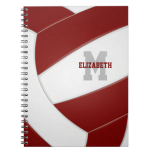 Maroon white personalised girls boys volleyball notebook
