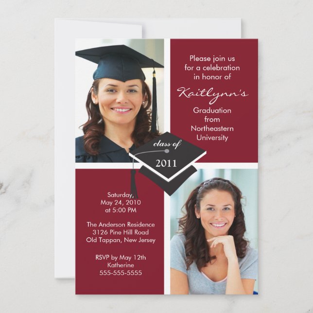 Maroon & White Photo Graduation Invitation (Front)