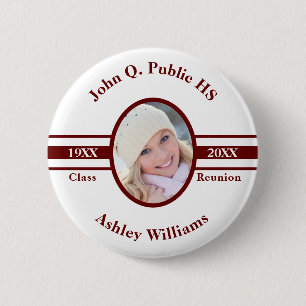 Maroon   White School Class Reunion Photo Name 6 Cm Round Badge