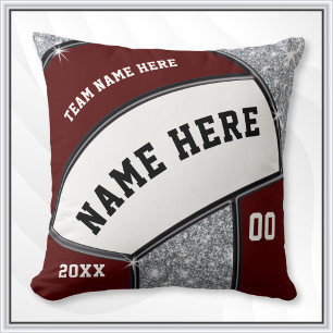 Maroon, White, Silver Volleyball Team Gift Ideas Cushion